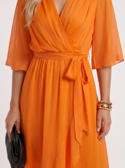 Lucienne Wrap Midi Dress Orange view 6