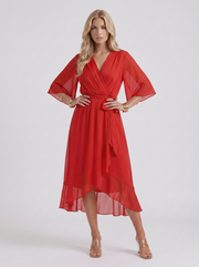 Lucienne Wrap Midi Dress Red view 3