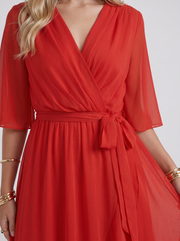 Lucienne Wrap Midi Dress Red view 6
