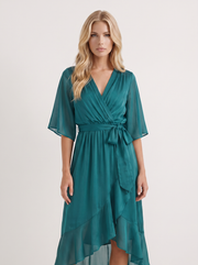Lucienne Wrap Midi Dress Teal view 2