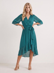 Lucienne Wrap Midi Dress Teal view 3