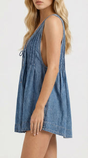 Mia Denim Tie Mini Dress Blue view 4