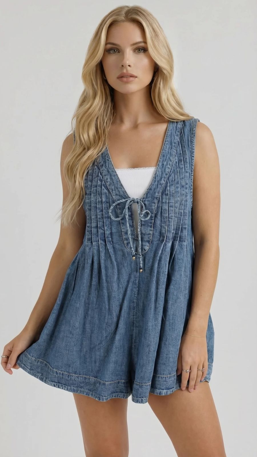 Mia Denim Tie Mini Dress Blue