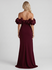Mira Off Shoulder Ruffle Bardot Bodycon Maxi Dress Cherry Red view 5
