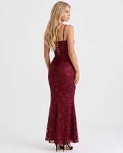Naima Floral Lace Corset Maxi Dress Burgundy view 3