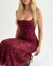 Naima Floral Lace Corset Maxi Dress Burgundy view 5