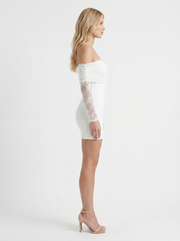 Nancy Off Shoulder Lace Sleeve Bodycon Mini Dress White view 4