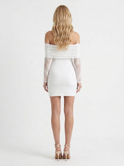 Nancy Off Shoulder Lace Sleeve Bodycon Mini Dress White view 5