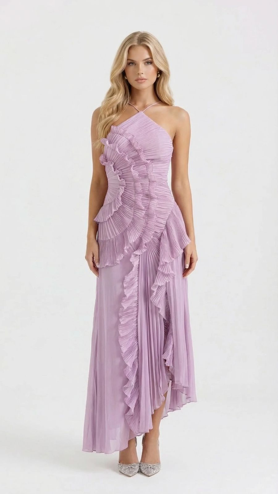 Nathalie Ruffle Maxi Dress Lavender