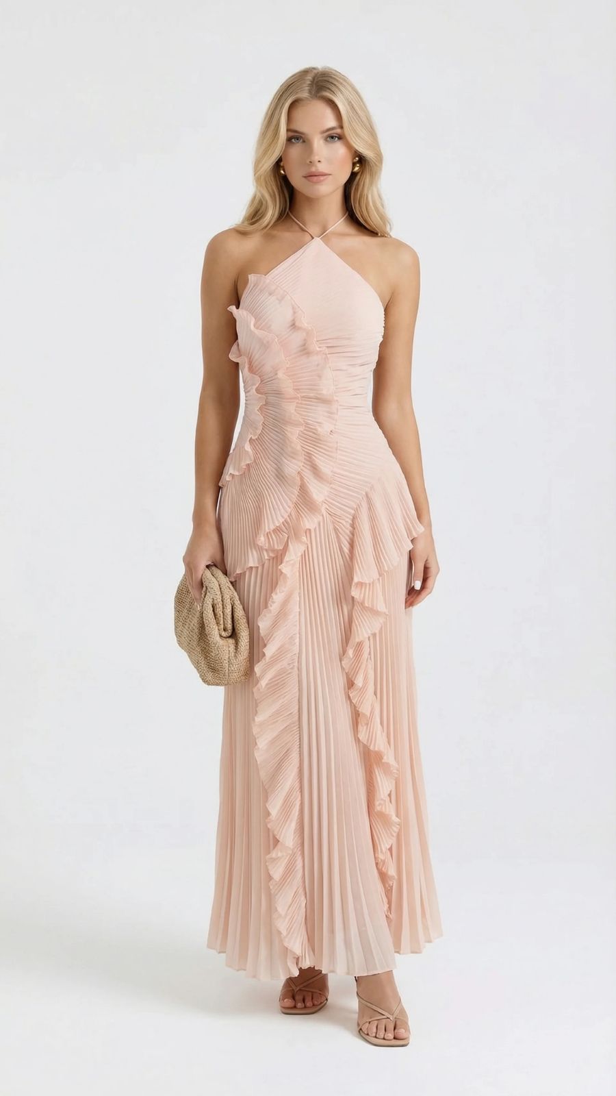 Nathalie Ruffle Maxi Dress Pink
