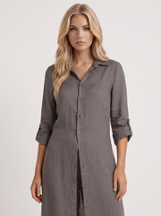 Nell Linen Button Front Wide Leg Pants Set Dark Grey view 2