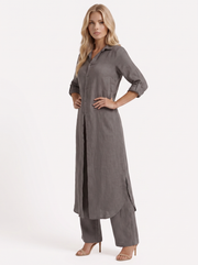 Nell Linen Button Front Wide Leg Pants Set Dark Grey view 3