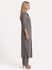 Nell Linen Button Front Wide Leg Pants Set Dark Grey view 4