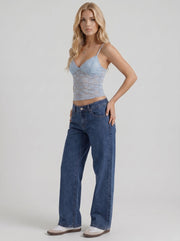 Nora Low Rise Wide Leg Denim Jeans Blue Washed view 3