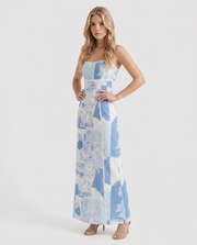 Ona Strapless Scalloped Ceramic Print Maxi Dress Mediterranean Blue view 3
