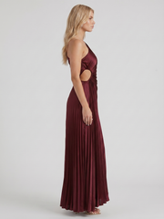 Opaline One Shoulder Sunray Pleated Maxi Dress Wine view 4
