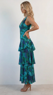 Penelope Ruffle Maxi Dress Turquoise view 3