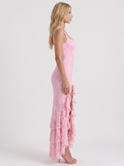 Poppy Lace Puff Sleeve Maxi Dress Light Pink view 4