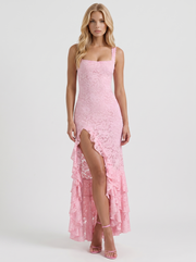 Poppy Lace Puff Sleeve Maxi Dress Light Pink view 1