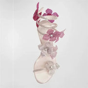 Rebecca Floral Rhinestone Wrap Strap Stiletto Sandals Baby Pink view 6
