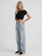 Reese Mid Rise Baggy Distressed Wide Leg Jeans Light Blue view 3