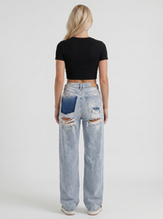 Reese Mid Rise Baggy Distressed Wide Leg Jeans Light Blue view 5