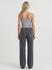Romy Low Rise Pinstripe Wide Leg Denim Jeans Charcoal Blue view 5