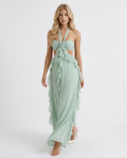 Roselyn Floral Ruffle Cutout Maxi Dress Green view 2