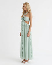 Roselyn Floral Ruffle Cutout Maxi Dress Green view 3