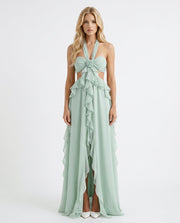Roselyn Floral Ruffle Cutout Maxi Dress Green view 1