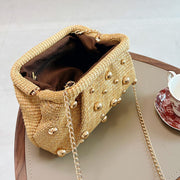 Rowana Woven Studded Clutch Crossbody Bag Khaki view 6