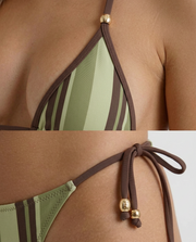 Sage Cabo Stripe Triangle String Bikini Set Green & Brown view 6