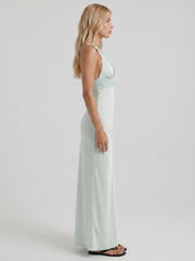 Saskia Halter V Plunge Satin Bodycon Maxi Dress Mint Green view 4