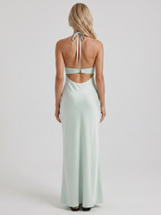 Saskia Halter V Plunge Satin Bodycon Maxi Dress Mint Green view 5