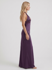 Saskia Halter V Plunge Satin Bodycon Maxi Dress Purple view 4