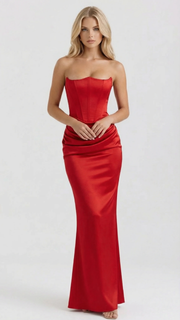 Scarlet Corset Strapless Maxi Dress Red view 4