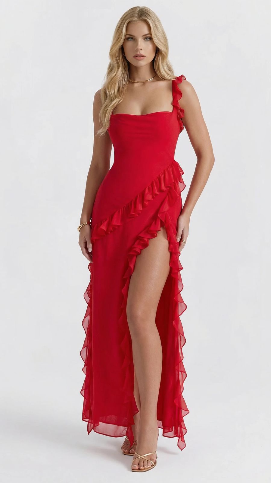Scarlet Ruffle Maxi Dress Red
