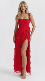 Scarlet Ruffle Maxi Dress Red view 1