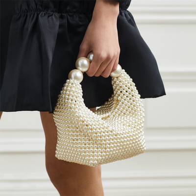 Selina Pearl Beaded Top Handle Mini Party Bag White