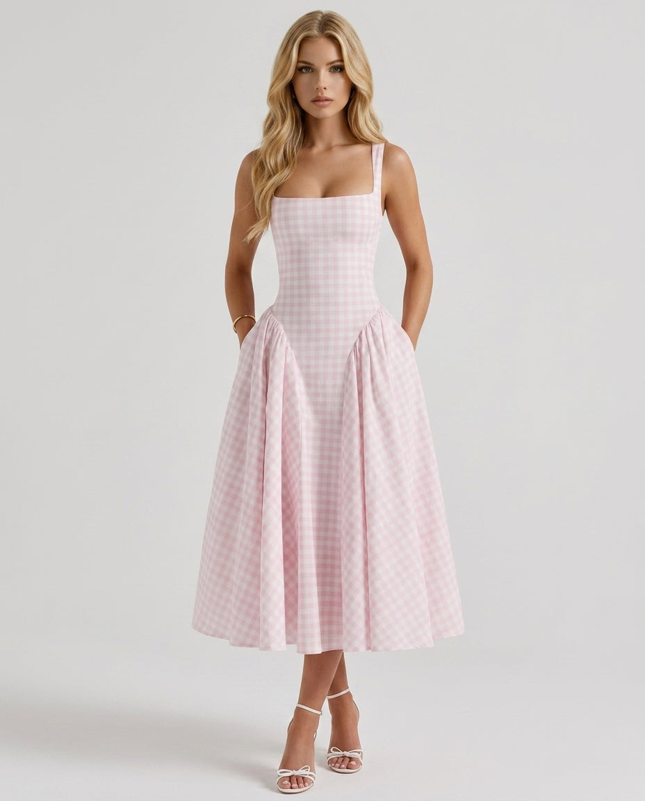 Sherrie Gingham Midi Dress Blush