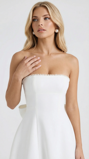 Sienna Pearl Bow Mini Dress White view 3