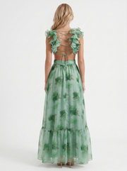 Sorelle Plunge Cutout Tiered Chiffon Maxi Gown Green Floral view 5