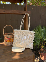 Suze Sequin Woven Tote Shoulder Beach Bag Ivory view 4