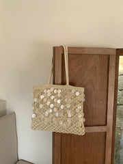 Suze Sequin Woven Tote Shoulder Beach Bag Ivory view 5