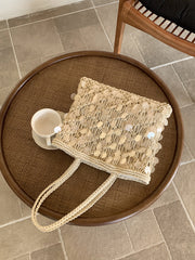 Suze Sequin Woven Tote Shoulder Beach Bag Ivory view 6