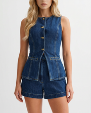 Vanya Denim Shorts Set Blue view 3
