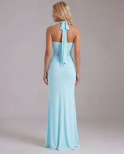 Victoria Ruched Halter Bodycon Maxi Dress Blue view 2