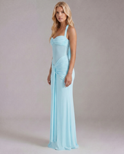 Victoria Ruched Halter Bodycon Maxi Dress Blue view 3