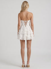 Vienna Pearl Halter Tiered Ruffle Mini Dress White view 5