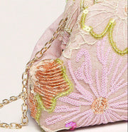 Wanda Floral Embroidered Sequin Shoulder Clutch Bag Pink view 2